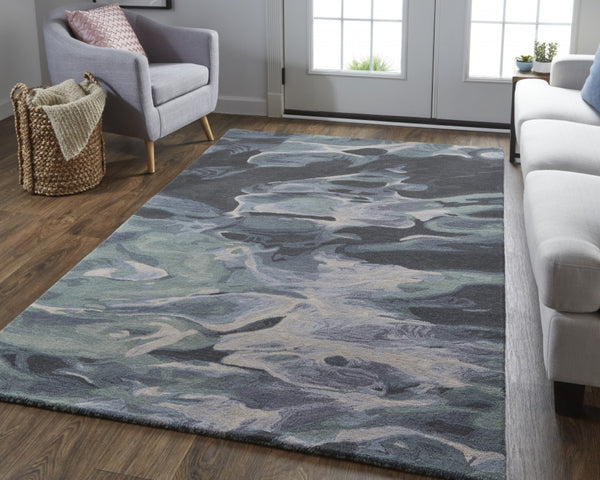 HomeRoots 4' Bold Blue and Black Abstract Hand-Tufted Wool Area Rug for Cozy, Modern Living Spaces 8' X 10' 512756