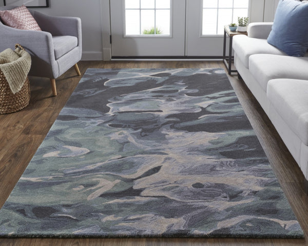 HomeRoots 4' Bold Blue and Black Abstract Hand-Tufted Wool Area Rug for Cozy, Modern Living Spaces 8' X 10' 512756