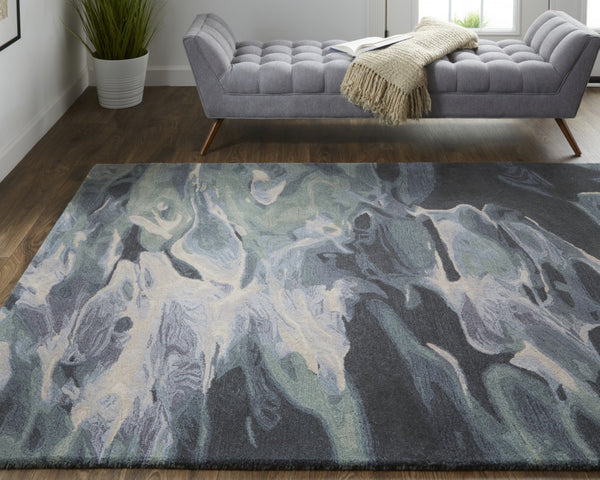 HomeRoots 4' Bold Blue and Black Abstract Hand-Tufted Wool Area Rug for Cozy, Modern Living Spaces 8' X 10' 512756