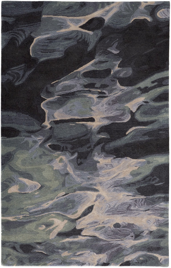 HomeRoots 4' Bold Blue and Black Abstract Hand-Tufted Wool Area Rug for Cozy, Modern Living Spaces 9' X 12' 512757