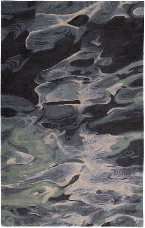 HomeRoots 4' Bold Blue and Black Abstract Hand-Tufted Wool Area Rug for Cozy, Modern Living Spaces 10' X 14' 512758
