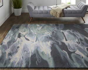 HomeRoots 4' Bold Blue and Black Abstract Hand-Tufted Wool Area Rug for Cozy, Modern Living Spaces 10' X 14' 512758