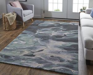 HomeRoots 4' Bold Blue and Black Abstract Hand-Tufted Wool Area Rug for Cozy, Modern Living Spaces 2' X 3' 512759