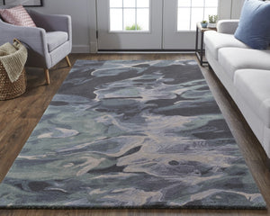 HomeRoots 4' Bold Blue and Black Abstract Hand-Tufted Wool Area Rug for Cozy, Modern Living Spaces 2' X 3' 512759
