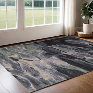 HomeRoots 4' Bold Blue and Black Abstract Hand-Tufted Wool Area Rug for Cozy, Modern Living Spaces 2' X 3' 512759