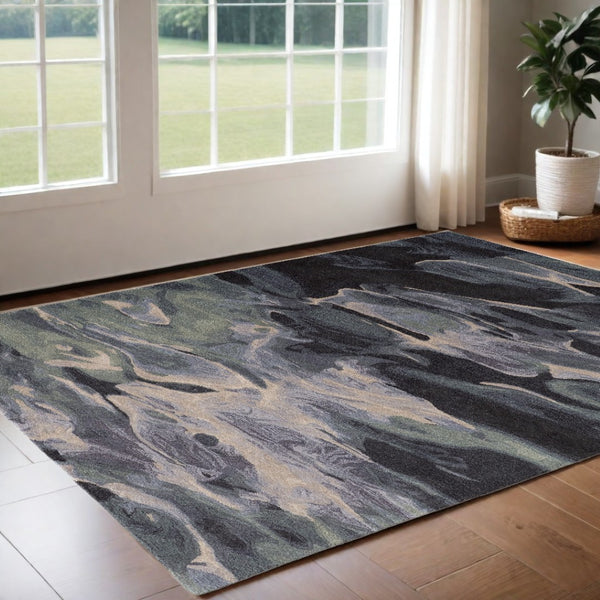 HomeRoots 4' Bold Blue and Black Abstract Hand-Tufted Wool Area Rug for Cozy, Modern Living Spaces 2' X 3' 512759