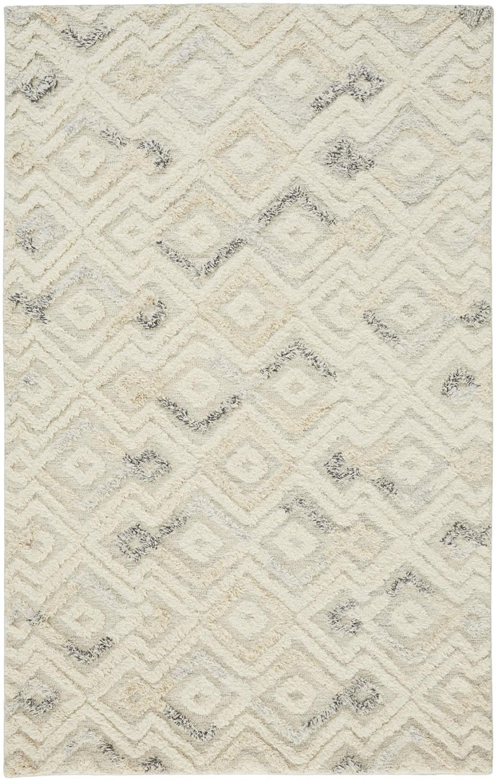HomeRoots 4' Hand-Tufted Wool Area Rug with Modern Geometric Design in Ivory, Gray, and Black for Any Space 4' X 6' 512760