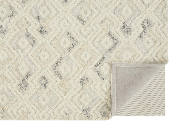 HomeRoots 4' Hand-Tufted Wool Area Rug with Modern Geometric Design in Ivory, Gray, and Black for Any Space 4' X 6' 512760