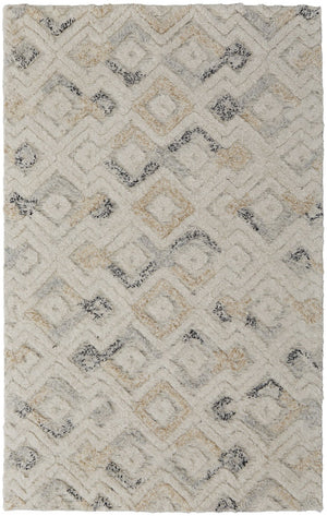 HomeRoots 4' Hand-Tufted Wool Area Rug with Modern Geometric Design in Ivory, Gray, and Black for Any Space 5' x 8' 512761