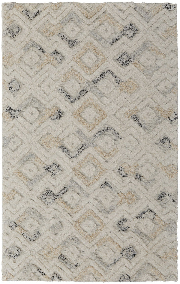 HomeRoots 4' Hand-Tufted Wool Area Rug with Modern Geometric Design in Ivory, Gray, and Black for Any Space 5' x 8' 512761