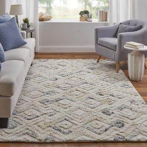 HomeRoots 4' Hand-Tufted Wool Area Rug with Modern Geometric Design in Ivory, Gray, and Black for Any Space 5' x 8' 512761