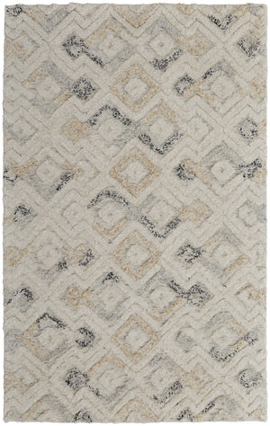 HomeRoots 4' Hand-Tufted Wool Area Rug with Modern Geometric Design in Ivory, Gray, and Black for Any Space 5' x 8' 512761