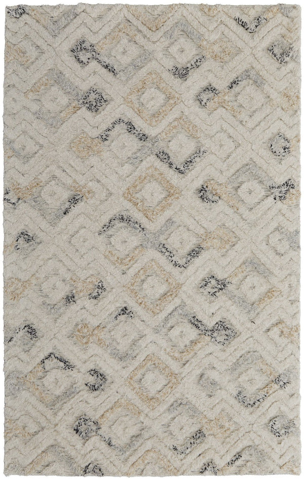 HomeRoots 4' Hand-Tufted Wool Area Rug with Modern Geometric Design in Ivory, Gray, and Black for Any Space 5' x 8' 512761