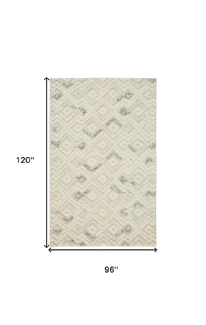 HomeRoots 4' Hand-Tufted Wool Area Rug with Modern Geometric Design in Ivory, Gray, and Black for Any Space 8' X 10' 512762