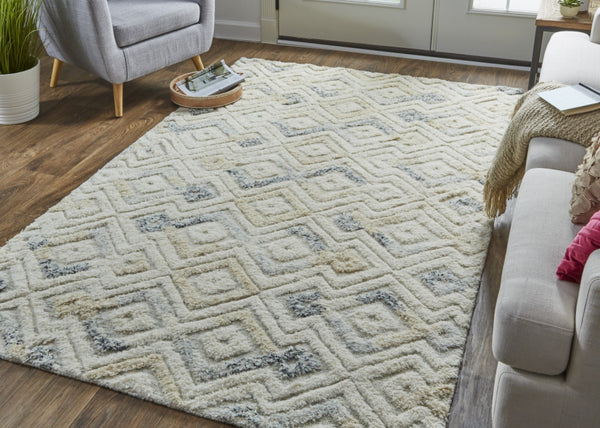 HomeRoots 4' Hand-Tufted Wool Area Rug with Modern Geometric Design in Ivory, Gray, and Black for Any Space 8' X 10' 512762