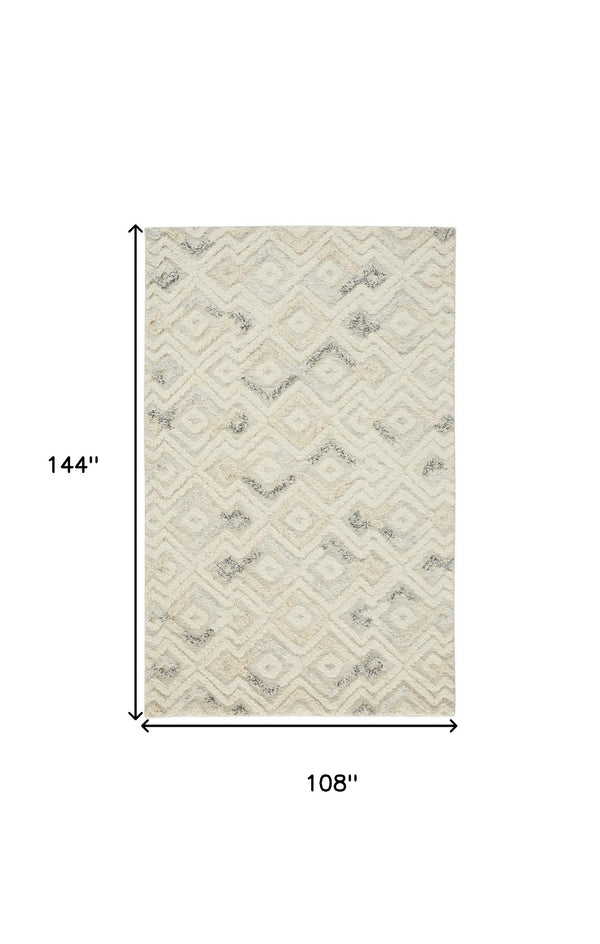 HomeRoots 4' Hand-Tufted Wool Area Rug with Modern Geometric Design in Ivory, Gray, and Black for Any Space 9' X 12' 512763