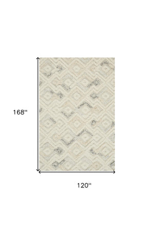 HomeRoots 4' Hand-Tufted Wool Area Rug with Modern Geometric Design in Ivory, Gray, and Black for Any Space 10' X 14' 512764