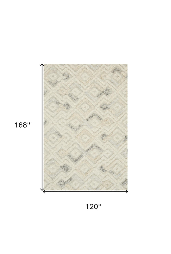 HomeRoots 4' Hand-Tufted Wool Area Rug with Modern Geometric Design in Ivory, Gray, and Black for Any Space 10' X 14' 512764