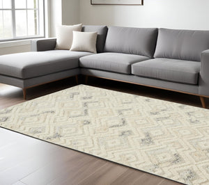 HomeRoots 4' Hand-Tufted Wool Area Rug with Modern Geometric Design in Ivory, Gray, and Black for Any Space 12' X 15' 512765