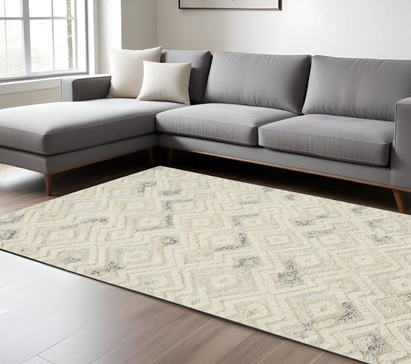 HomeRoots 4' Hand-Tufted Wool Area Rug with Modern Geometric Design in Ivory, Gray, and Black for Any Space 12' X 15' 512765