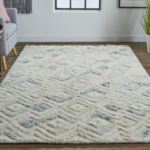 HomeRoots 4' Hand-Tufted Wool Area Rug with Modern Geometric Design in Ivory, Gray, and Black for Any Space 12' X 15' 512765