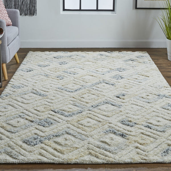 HomeRoots 4' Hand-Tufted Wool Area Rug with Modern Geometric Design in Ivory, Gray, and Black for Any Space 12' X 15' 512765