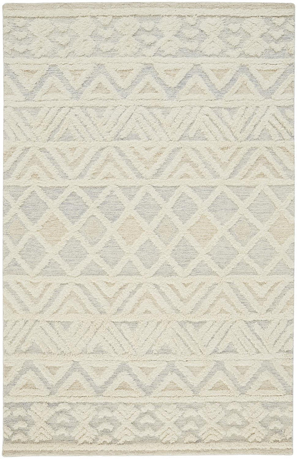 Homeroots 5' X 8' Ivory Blue And Tan Wool Geometric Tufted Handmade Stain Resistant Area Rug  Wool 512768