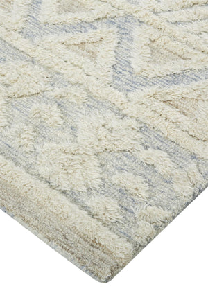 Homeroots 5' X 8' Ivory Blue And Tan Wool Geometric Tufted Handmade Stain Resistant Area Rug  Wool 512768