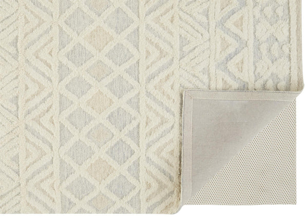 Homeroots 5' X 8' Ivory Blue And Tan Wool Geometric Tufted Handmade Stain Resistant Area Rug  Wool 512768
