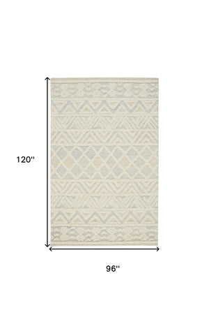 Homeroots 8' X 10' Ivory Blue And Tan Wool Geometric Tufted Handmade Stain Resistant Area Rug  Wool 512769