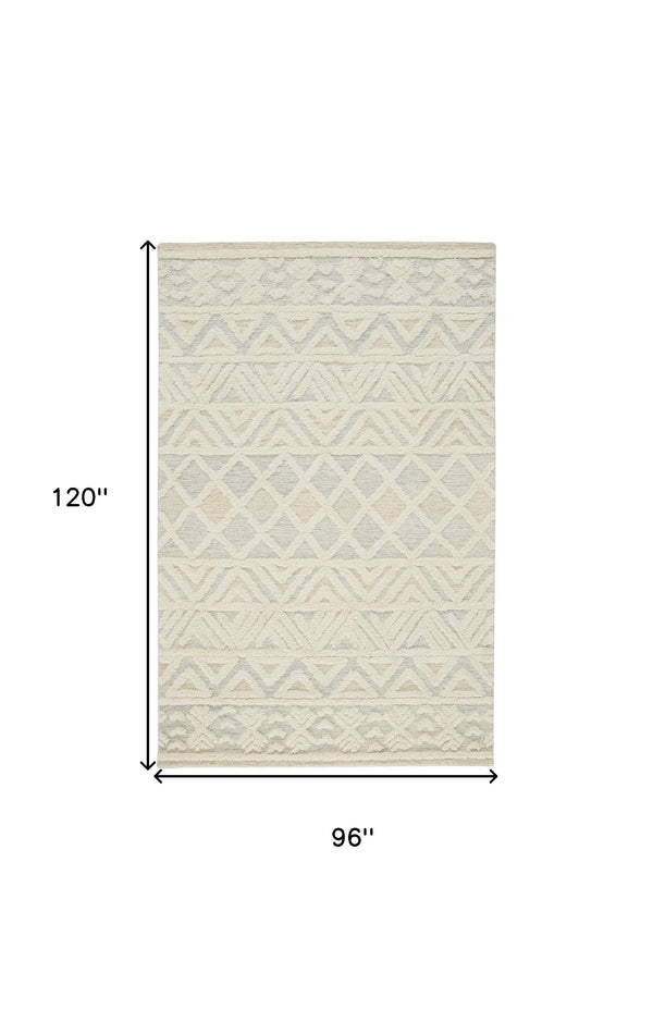 Homeroots 8' X 10' Ivory Blue And Tan Wool Geometric Tufted Handmade Stain Resistant Area Rug  Wool 512769