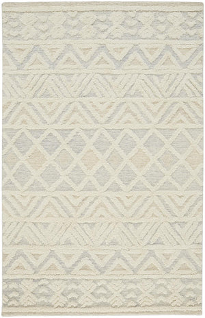 Homeroots 9' X 12' Ivory Blue And Tan Wool Geometric Tufted Handmade Stain Resistant Area Rug  Wool 512770