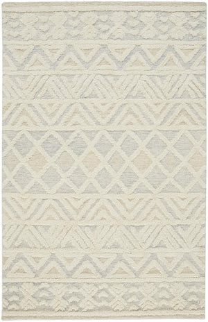 Homeroots 10' X 14' Ivory Blue And Tan Wool Geometric Tufted Handmade Stain Resistant Area Rug  Wool 512771
