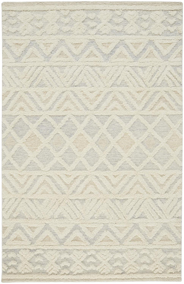 Homeroots 10' X 14' Ivory Blue And Tan Wool Geometric Tufted Handmade Stain Resistant Area Rug  Wool 512771