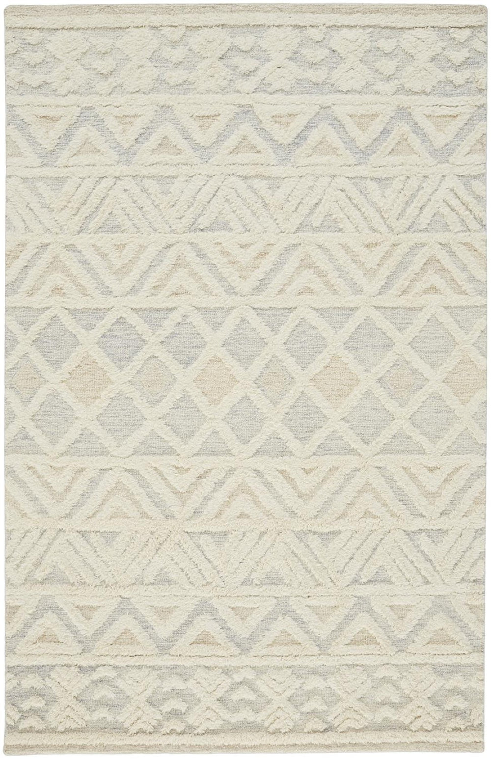 HomeRoots 4' Handmade Wool Area Rug in Ivory, Blue & Tan - Modern Geometric, Stain Resistant, Soft & Durable 12' X 15' 512772