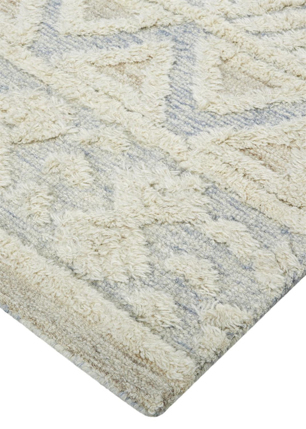 Homeroots 12' X 15' Ivory Blue And Tan Wool Geometric Tufted Handmade Area Rug  Wool 512772
