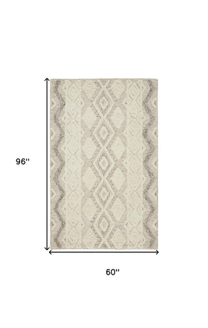 HomeRoots 4' Handmade Wool Area Rug with Geometric Pattern - Stain-Resistant, Durable, Modern Home Decor 5' X 8' 512775