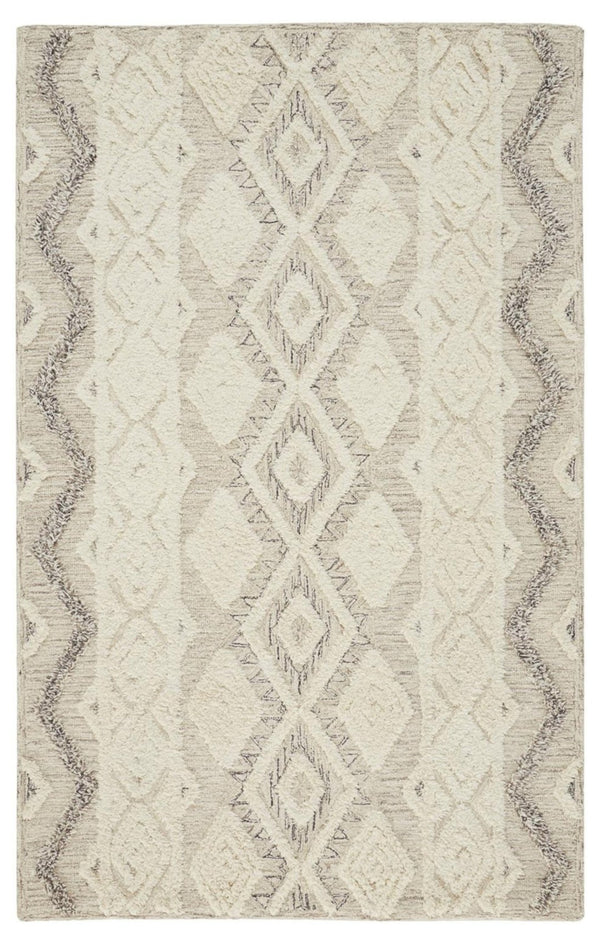 HomeRoots 4' Handmade Wool Area Rug with Geometric Pattern - Stain-Resistant, Durable, Modern Home Decor 5' X 8' 512775