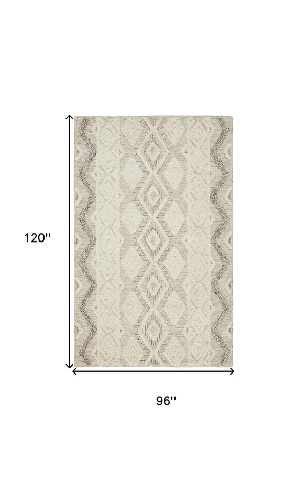 HomeRoots 4' Handmade Wool Area Rug with Geometric Pattern - Stain-Resistant, Durable, Modern Home Decor 8' X 10' 512776