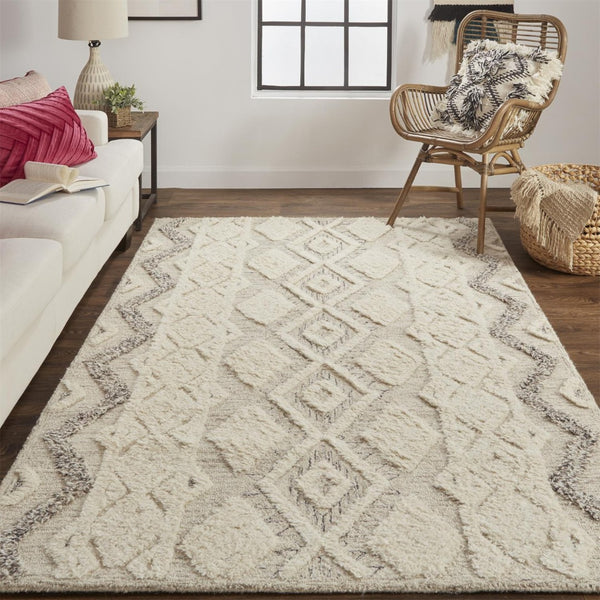 HomeRoots 4' Handmade Wool Area Rug with Geometric Pattern - Stain-Resistant, Durable, Modern Home Decor 9' X 12' 512777