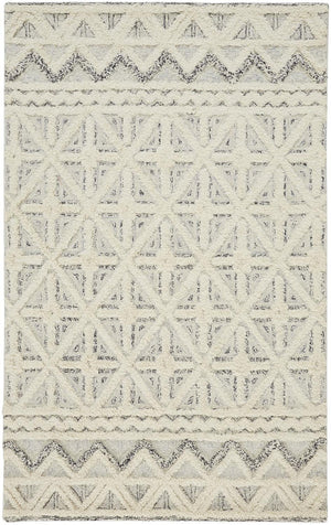 HomeRoots 5' Wool Geometric Tufted Area Rug – Handcrafted Ivory and Black Design, Stain Resistant Texture 5' X 8' 512782