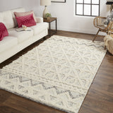 Homeroots 5' X 8' Ivory And Black Wool Geometric Tufted Handmade Stain Resistant Area Rug  Wool 512782