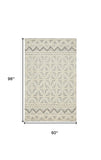 Homeroots 5' X 8' Ivory And Black Wool Geometric Tufted Handmade Stain Resistant Area Rug  Wool 512782