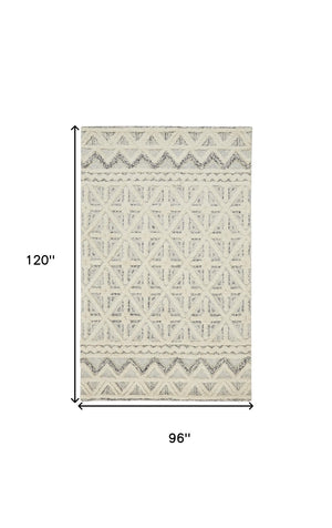 HomeRoots 5' Wool Geometric Tufted Area Rug – Handcrafted Ivory and Black Design, Stain Resistant Texture 8' X 10' 512783