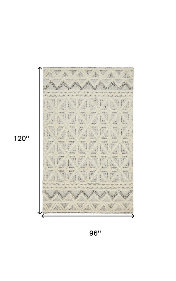 HomeRoots 5' Wool Geometric Tufted Area Rug – Handcrafted Ivory and Black Design, Stain Resistant Texture 8' X 10' 512783