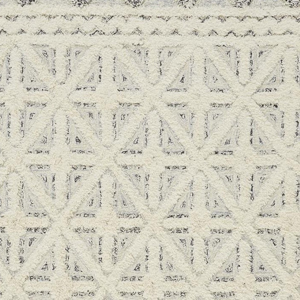 HomeRoots 5' Wool Geometric Tufted Area Rug – Handcrafted Ivory and Black Design, Stain Resistant Texture 8' X 10' 512783