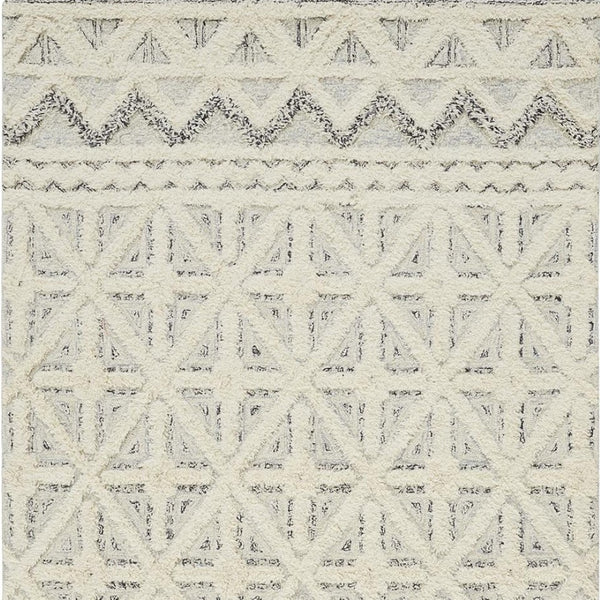 HomeRoots 5' Wool Geometric Tufted Area Rug – Handcrafted Ivory and Black Design, Stain Resistant Texture 8' X 10' 512783