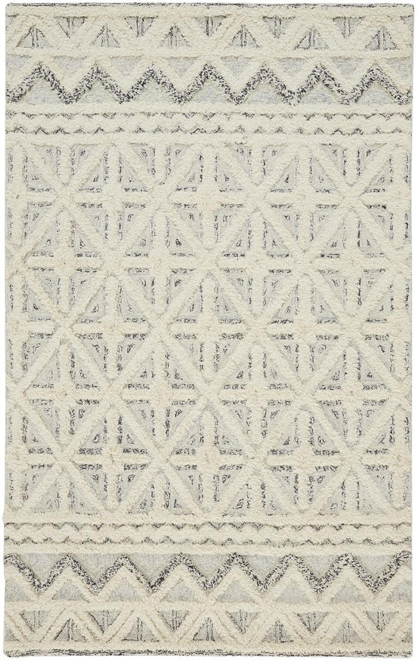 HomeRoots 5' Wool Geometric Tufted Area Rug – Handcrafted Ivory and Black Design, Stain Resistant Texture 9' X 12' 512784