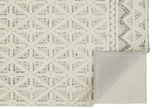 Homeroots 9' X 12' Ivory And Black Wool Geometric Tufted Handmade Stain Resistant Area Rug  Wool 512784