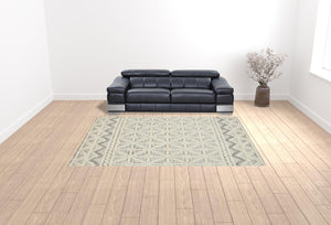 HomeRoots 5' Wool Geometric Tufted Area Rug – Handcrafted Ivory and Black Design, Stain Resistant Texture 9' X 12' 512784